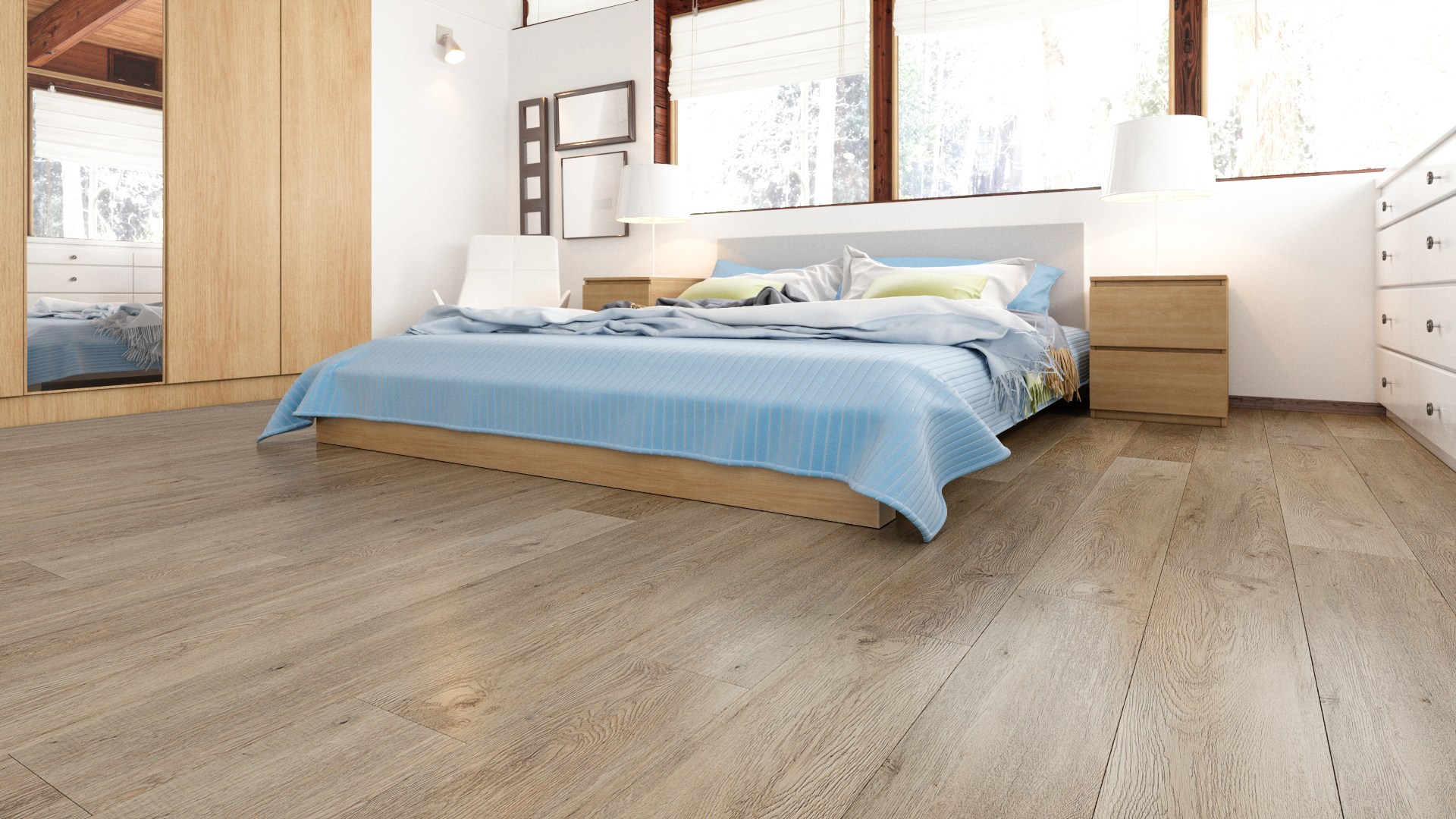 Кварцвиниловый SPC ламинат Fargo Comfort Дуб Классик JC 18002-1 1220×180×4 фото в интерьере